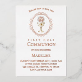Eucharist First Holy Communion rose gold Folieneinladung