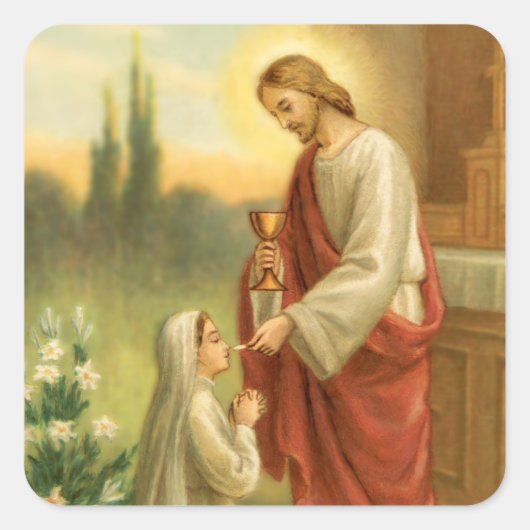 Eucharist in All Things First Communion Quadratischer Aufkleber (Vorderseite)