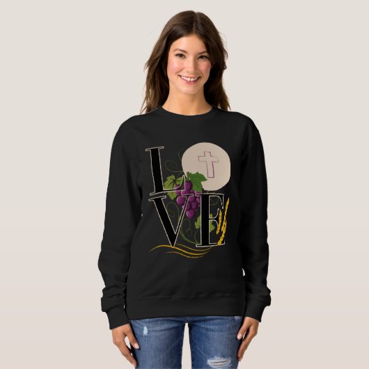 Eucharist LOVE Typography Host Wheat Grapes Sweatshirt (Vorne ganz)