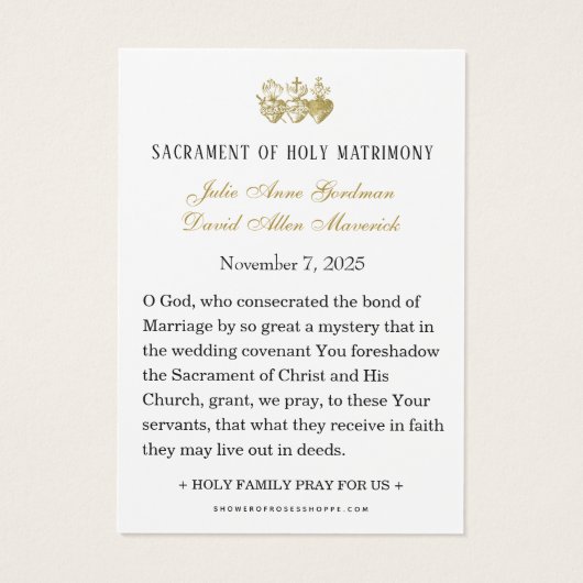 Eucharist & Three Hearts Katholic Wedding Keepake (Rückseite)