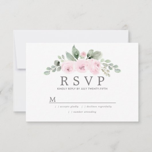 Euclyptus Pink Floral Wedding RSVP Karte (Vorderseite)