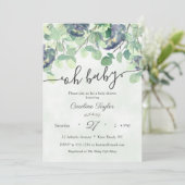 Eucualyptus Greenery Navy Blue Floral Baby Shower Einladung (Stehend Vorderseite)