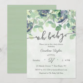 Eucualyptus Greenery Navy Blue Floral Baby Shower Einladung (Vorne/Hinten)