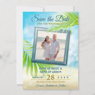 Euer Foto Strandhochzeit Tropische Palmenblätter Save The Date