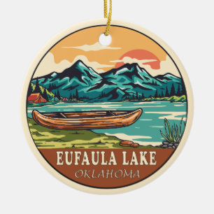 Eufaula Lake Oklahoma Boating Fishing Emblem Keramik Ornament