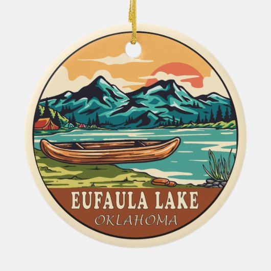 Eufaula Lake Oklahoma Boating Fishing Emblem Keramik Ornament (Hinten)