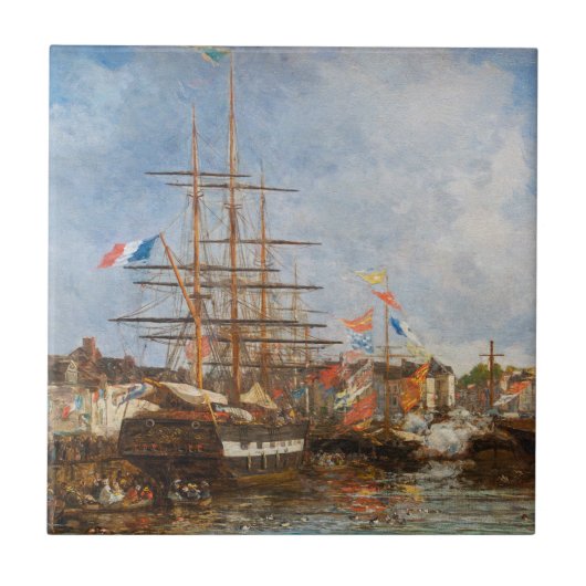 Eugene Boudin - Festival im Hafen von Honfleur Fliese (Vorderseite)