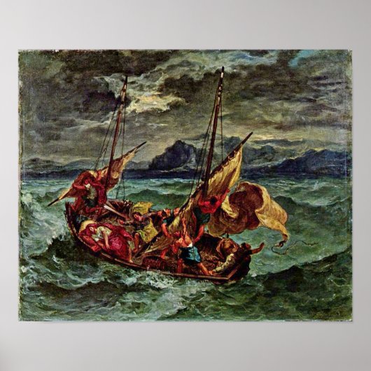 Eugene Delacroix - Christus im Meer von Galiläa Poster (Vorne)