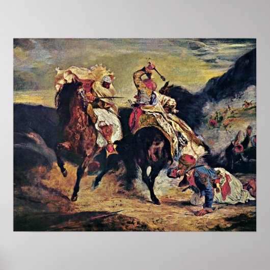 Eugene Delacroix - Kampf gegen Giaour und Pasha Poster (Vorne)