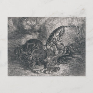 Eugene Delacroix - Wildes Pferd, das von einem Tig Postkarte
