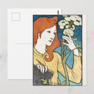 Eugene Grasset Art Nouveau Frau zeichnet Blumen Postkarte
