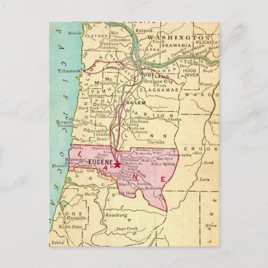 Eugene Oregon Vintage Landkarte Postkarte (Vorderseite)