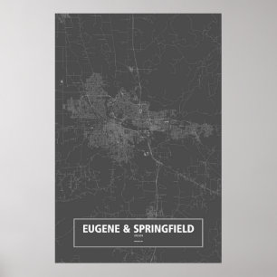 Eugene & Springfield, Oregon (weiß auf schwarz) Poster
