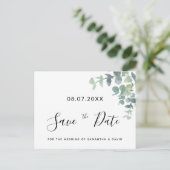 Eukaluptus Grüne Hochzeit speichern Sie das Datum Postkarte (Stehend Vorderseite)