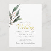 Eukalyptscher-Blattgold-Hochzeit Postkarte (Vorderseite)