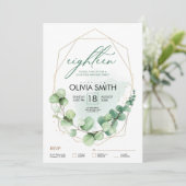 Eukalyptus 18. Geburtstag Elegant Modernes Grün Einladung (Stehend Vorderseite)