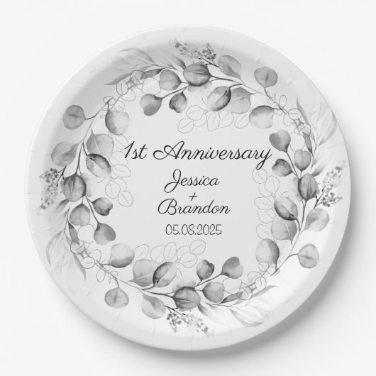 Eukalyptus 1. Hochzeitstag Pappteller (Vorderseite)