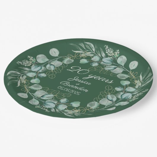 Eukalyptus 20. Emerald Wedding Jubiläum Pappteller (Schrägansicht)