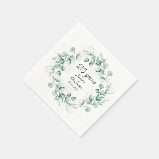 Eukalyptus 25. Silberhochzeit Serviette (Ecke)