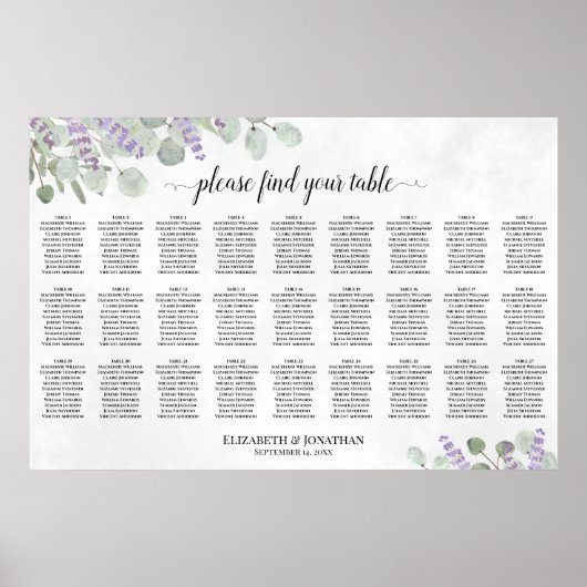 Eukalyptus-27-Tisch-Hochzeitstabelle Poster (Vorne)