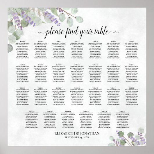 Eukalyptus-27-Tisch-Hochzeitstabelle Poster (Vorne)