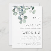 Eukalyptus 3-Fotos QR-Code Hochzeit Einladung (Vorderseite)