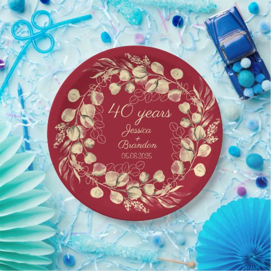 Eukalyptus 40. Red Ruby Wedding Jubiläum Pappteller (Party)