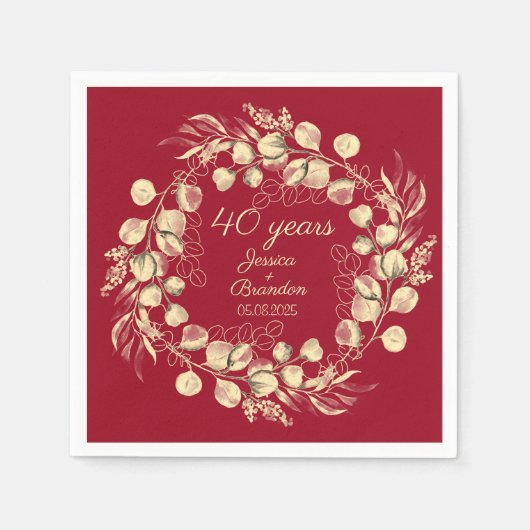 Eukalyptus 40. Red Ruby Wedding Jubiläum Serviette (Vorderseite)