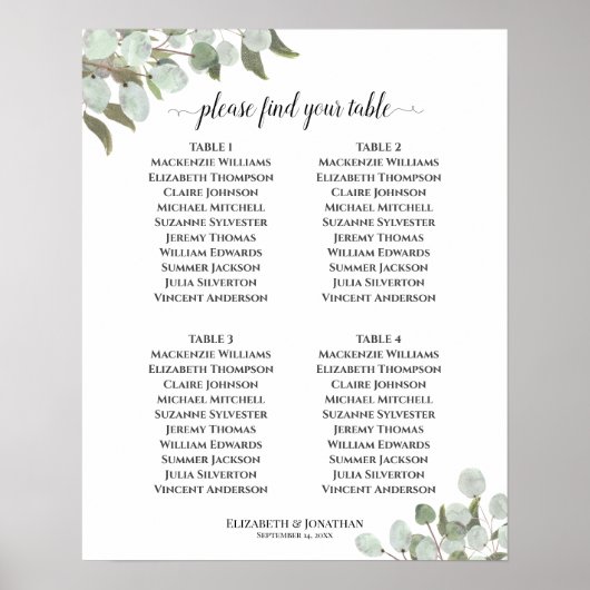 Eukalyptus 4 Tabelle Hochzeitstabelle Poster (Vorne)