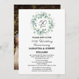 Eukalyptus 50. Hochzeitliches Foto Gold Einladung