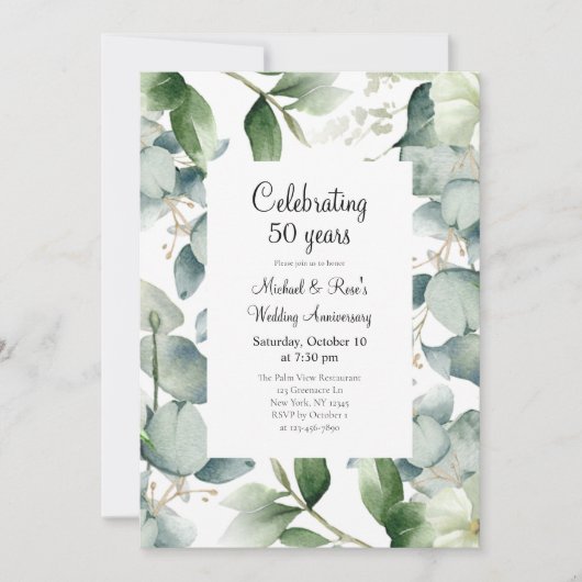 Eukalyptus 50. Hochzeitstag Einladung (Vorderseite)