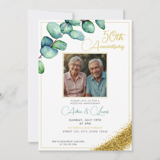 Eukalyptus 50. Hochzeitstag Einladung (Vorderseite)