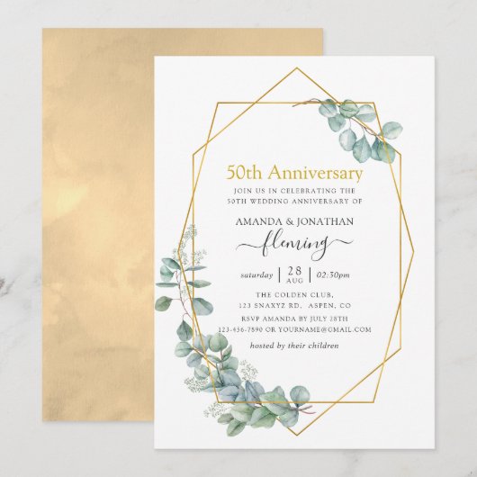 Eukalyptus 50. Hochzeitstag Einladung (Vorne/Hinten)