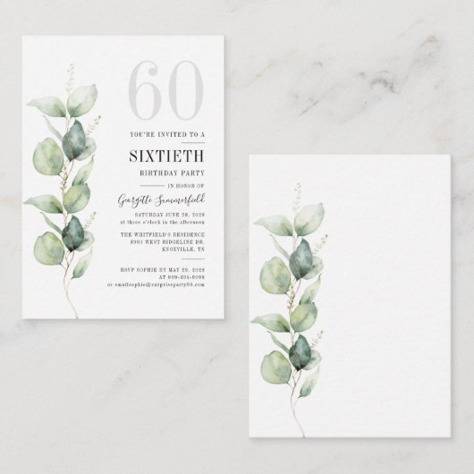 Eukalyptus 60. Geburtstag Einladung (Vorne/Hinten)