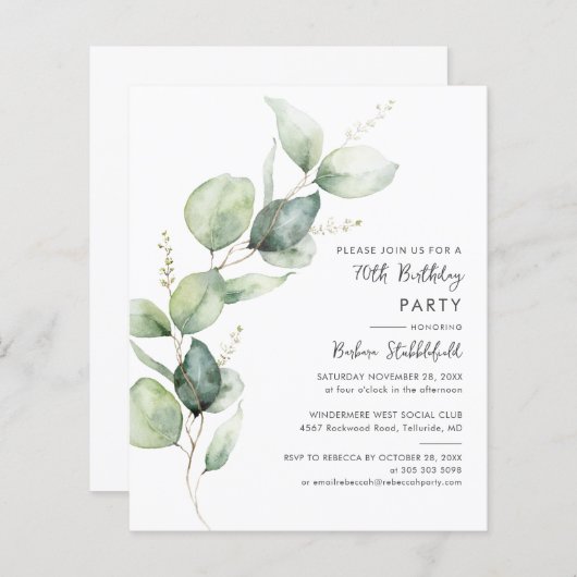 Eukalyptus 70. Geburtstagspartei Einladung (Vorne/Hinten)