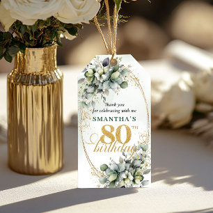 Eukalyptus 80. Geburtstag Grün und Gold Etikett Geschenkanhänger