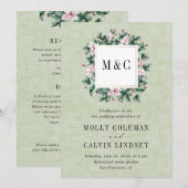 Eukalyptus All in one Sage Green Monogram Wedding Einladung (Vorne/Hinten)