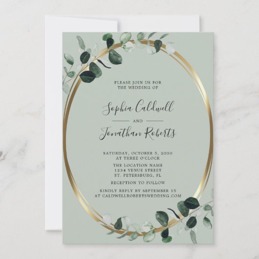 Eukalyptus All in one Website UAWG Sage Wedding Einladung (Vorderseite)