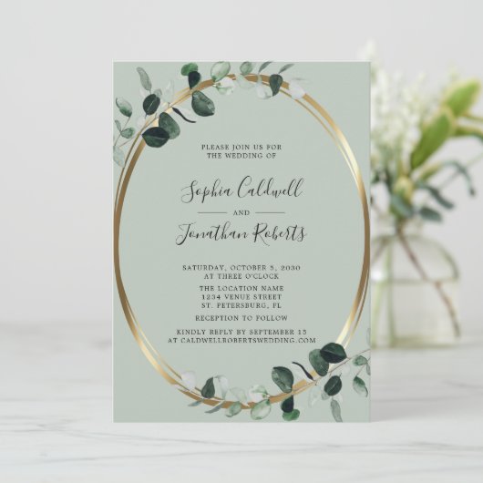 Eukalyptus All in one Website UAWG Sage Wedding Einladung (Stehend Vorderseite)