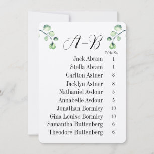 Eukalyptus Alphabetische 10 Gast-Tisch-Chart-Karte Einladung