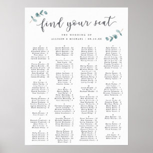 Eukalyptus Alphabetisches Hochzeitssattel Poster