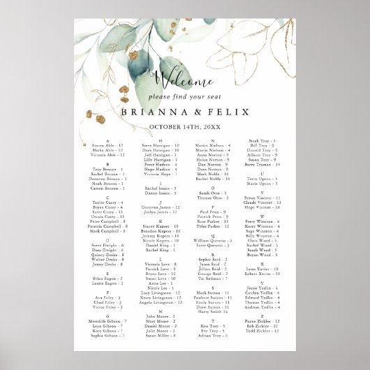 Eukalyptus Alphabetisches Seetabelle Poster (Vorne)