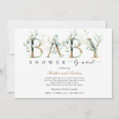 Eukalyptus and Gold Lettering Baby Shooter by Mail Einladung (Vorderseite)