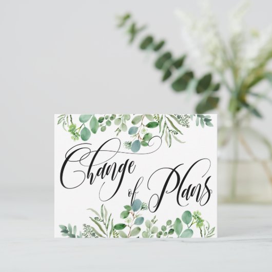 Eukalyptus Änderung der Pläne für verspätete Hochz Postkarte (Stehend Vorderseite)
