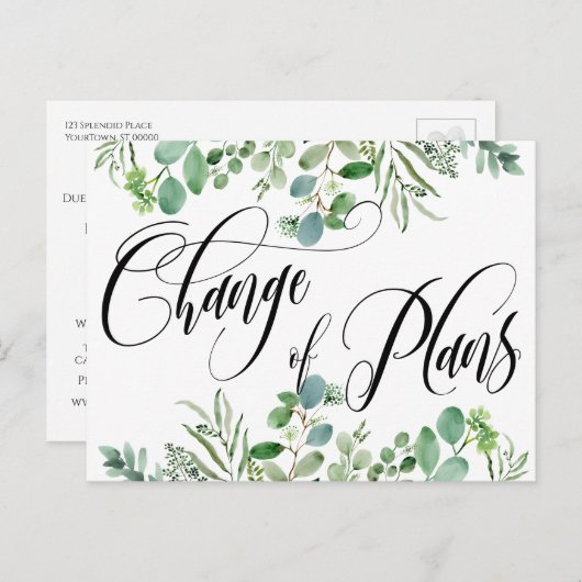 Eukalyptus Änderung der Pläne für verspätete Hochz Postkarte (Vorne/Hinten)