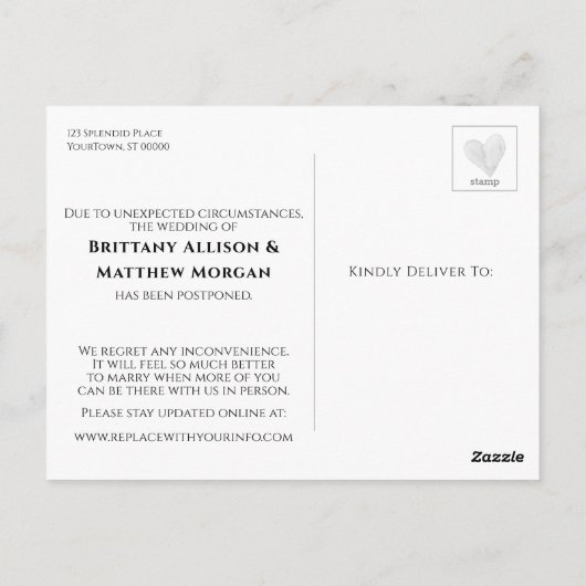 Eukalyptus Änderung der Pläne für verspätete Hochz Postkarte (Rückseite)