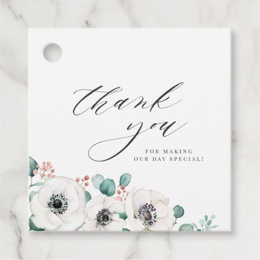 Eukalyptus anemone floral danke Ihnen Hochzeit Geschenkanhänger (Vorderseite)