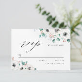 Eukalyptus anemone florale rustikale Hochzeit RSVP Karte (Stehend Vorderseite)