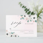 Eukalyptus anemone florale rustikale Hochzeit RSVP Karte (Stehend Vorderseite)