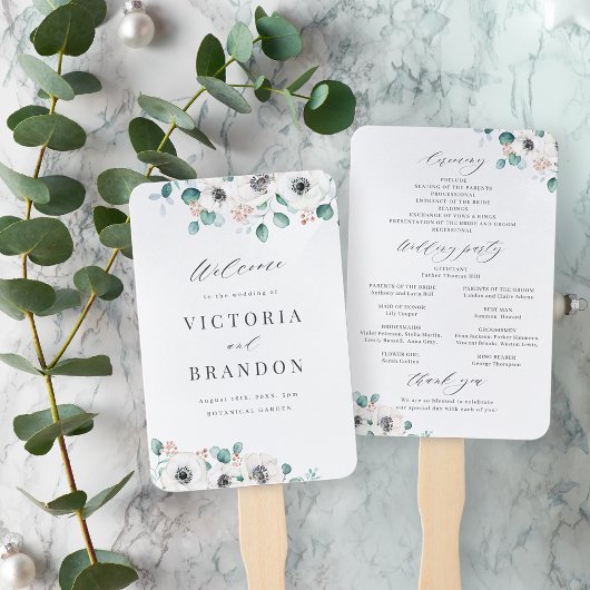 Eukalyptus anemone florale rustikale Hochzeitsprog Fächer